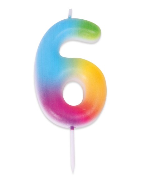 Bougie chiffre 6 multicolore pour gâteau d'anniversaire