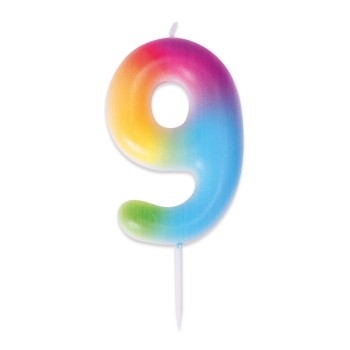 Bougie chiffre 9 multicolore pour gâteau d'anniversaire