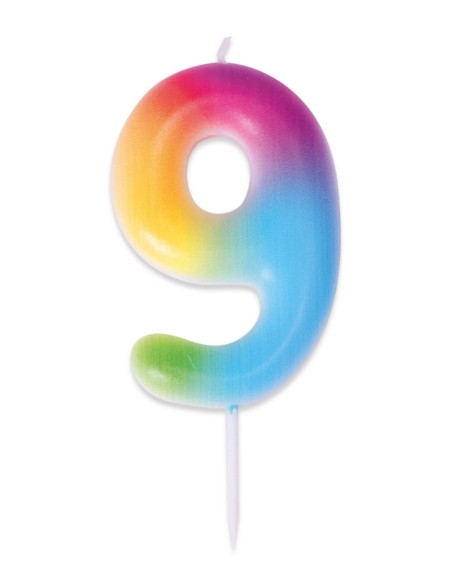 Bougie chiffre 9 multicolore pour gâteau d'anniversaire
