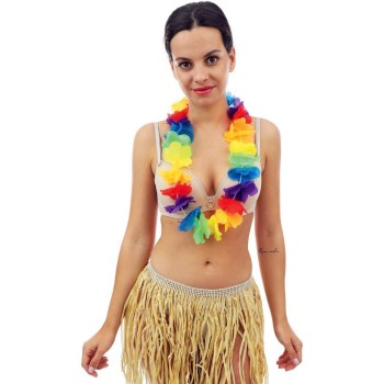 Collier hawaïen fleurs fluo multicolores