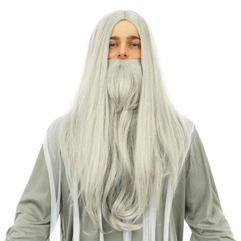 Perruque et barbe mage grise