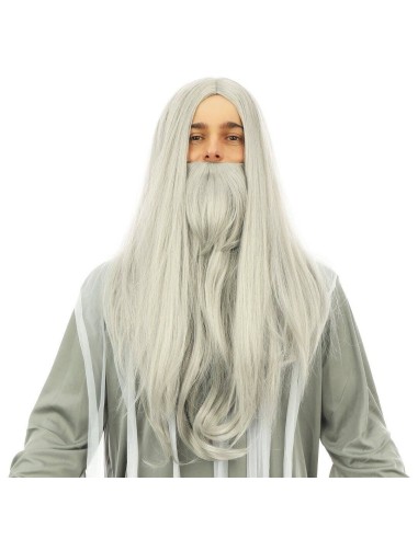 Perruque et barbe mage grise