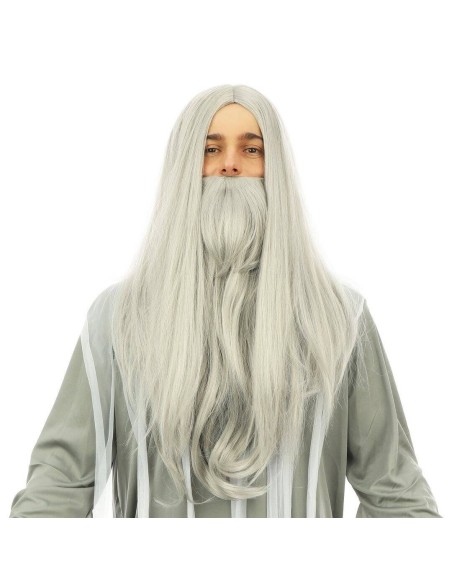 Perruque et barbe mage grise