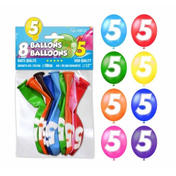 Sachet de 10 ballons chiffre 5