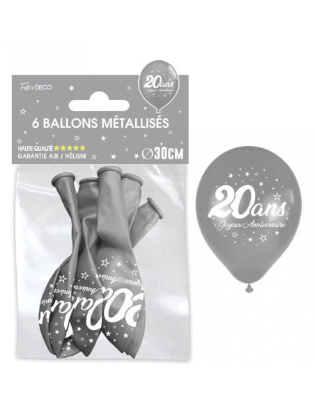 6 ballons joyeux anniversaire 20 ans