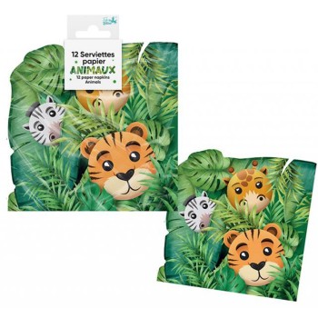 12 serviettes animaux