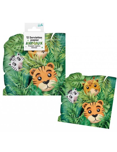 12 serviettes animaux