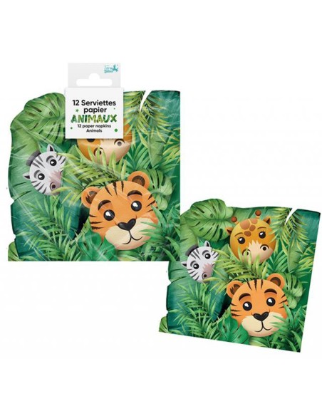 12 serviettes animaux