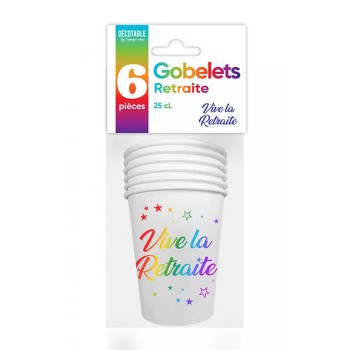 6 gobelets vive la retraite multicolore