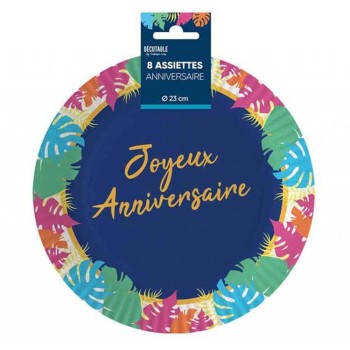 8 assiettes anniversaire tropical
