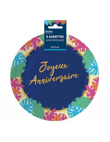 8 assiettes anniversaire tropical