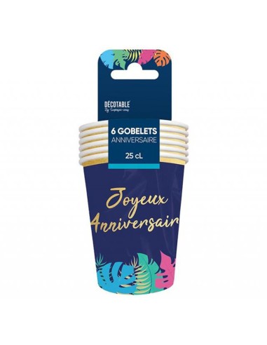 6 gobelets anniversaire tropical