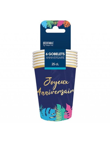 6 gobelets anniversaire tropical