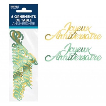 6 ornements de table joyeux anniversaire tropical