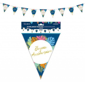 Guirlande fanions joyeux anniversaire tropical 6m