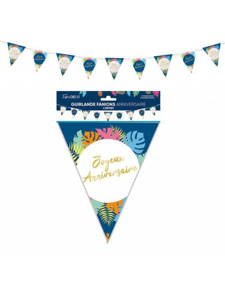 Guirlande fanions joyeux anniversaire tropical 6m