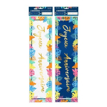 2 bannières joyeux anniversaire tropical