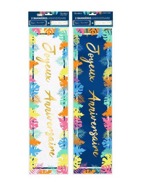 2 bannières joyeux anniversaire tropical