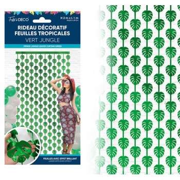 Rideau franges métallique feuilles tropicales