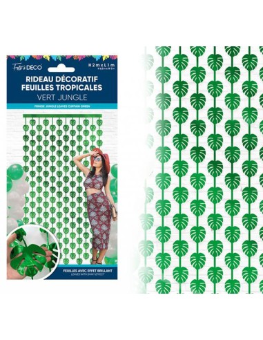 Rideau franges métallique feuilles tropicales