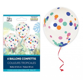 6 ballons confettis tropical