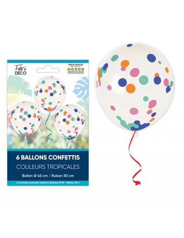 6 ballons confettis tropical