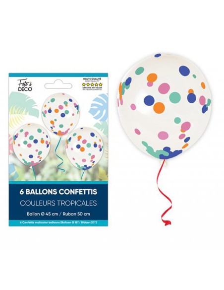 6 ballons confettis tropical