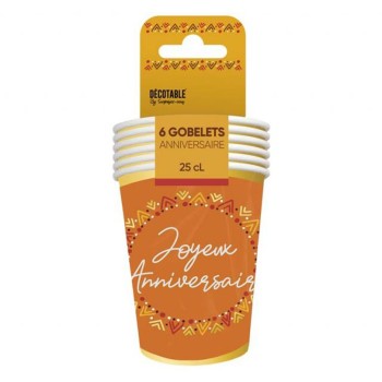 6 gobelets anniversaire bohème orange