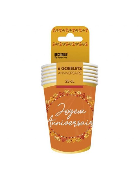 6 gobelets anniversaire bohème orange