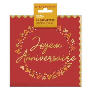 24 serviettes joyeux anniversaire bohème