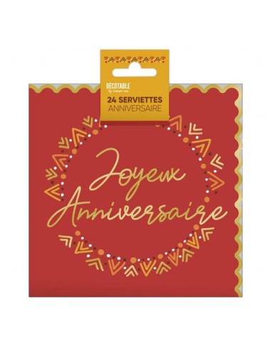 24 serviettes joyeux anniversaire bohème