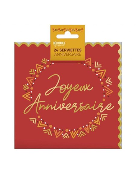 24 serviettes joyeux anniversaire bohème