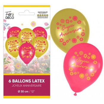 6 ballons joyeux anniversaire floral