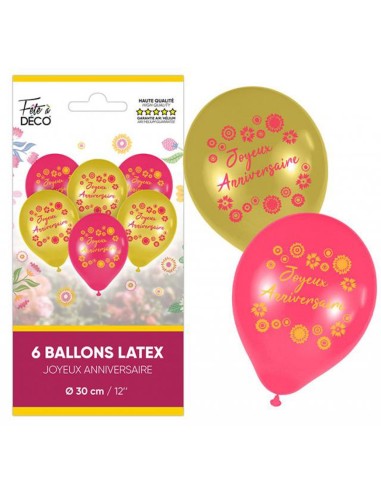 6 ballons joyeux anniversaire floral