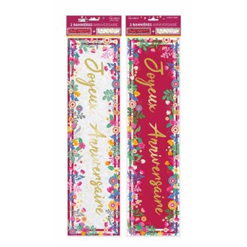 2 bannières joyeux anniversaire floral