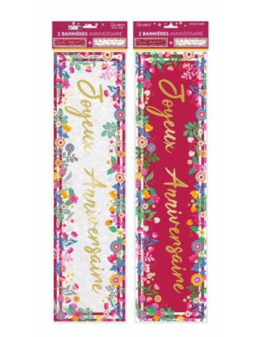 2 bannières joyeux anniversaire floral
