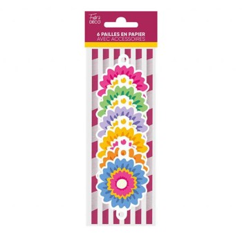 6 pailles anniversaire floral