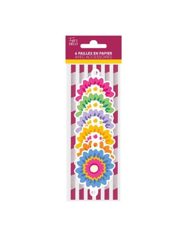 6 pailles anniversaire floral