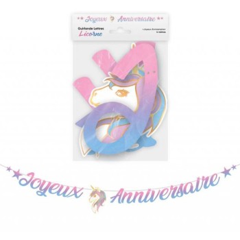 Guirlande lettres joyeux anniversaire licorne 4m