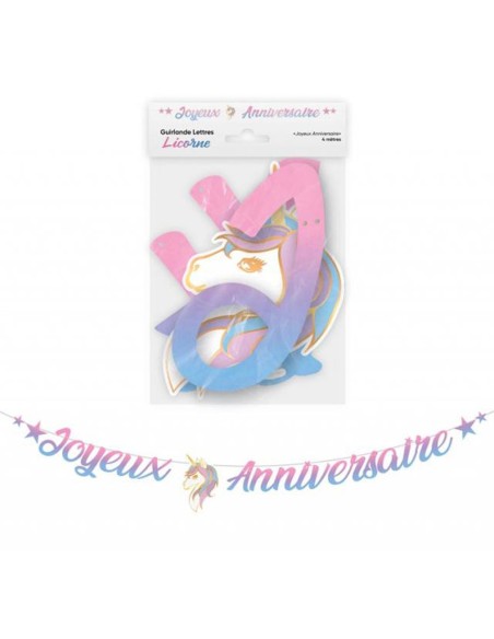 Guirlande lettres joyeux anniversaire licorne 4m