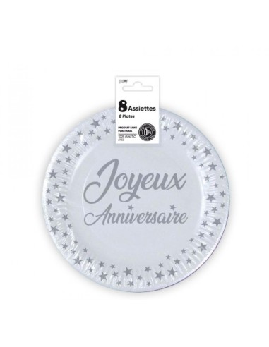 8 assiettes couleur joyeux anniversaire