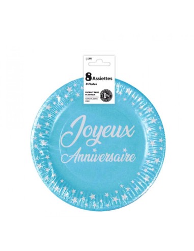 8 assiettes couleur joyeux anniversaire