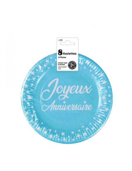 8 assiettes couleur joyeux anniversaire