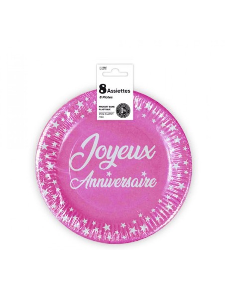 8 assiettes couleur joyeux anniversaire