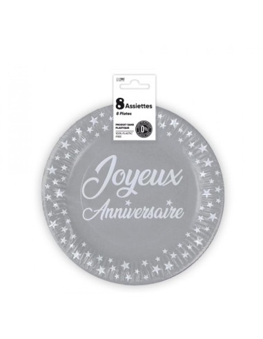 8 assiettes couleur joyeux anniversaire