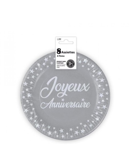 8 assiettes couleur joyeux anniversaire
