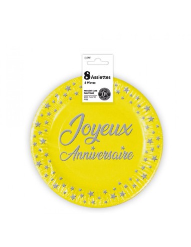 8 assiettes couleur joyeux anniversaire