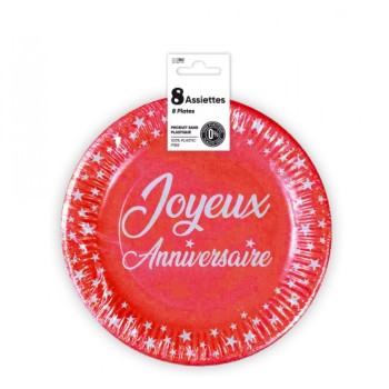 8 assiettes couleur joyeux anniversaire