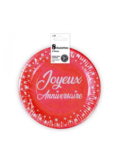 8 assiettes couleur joyeux anniversaire