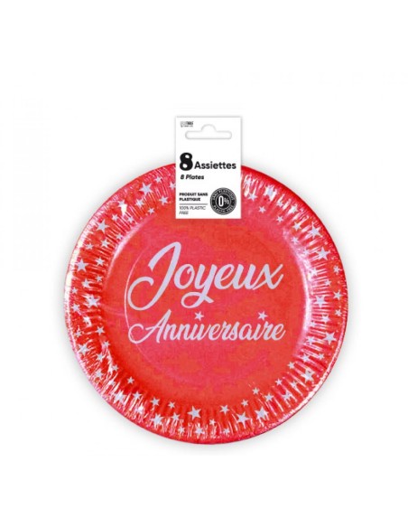8 assiettes couleur joyeux anniversaire